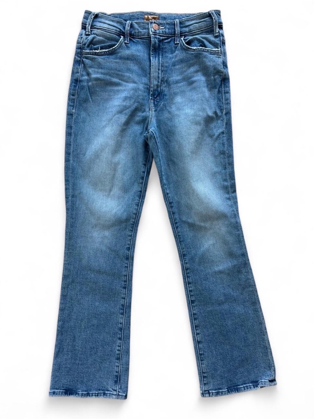 MOTHER The Hustler Ankle Fray Jeans Size 28 Scenic Route Blue High Rise Bootcut
